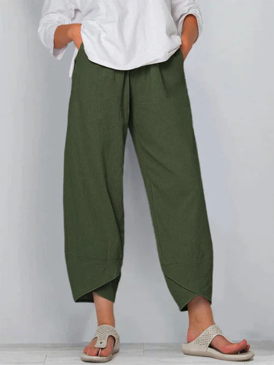 Dames capri broek, licht en luchtig, stijlvolle kaki kleur, ideaal voor de zomer, verkorte snit voor maximaal comfort.