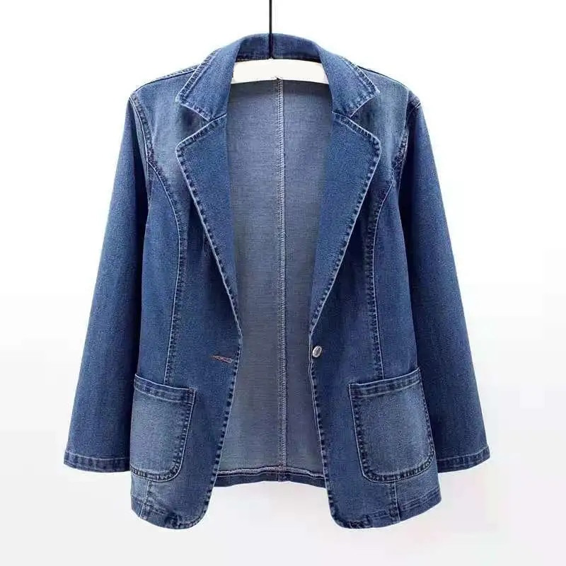 Dames denim blazer, stijlvolle spijkerblazer, getailleerde pasvorm, modieuze casual look, blauw, comfortabel, veelzijdig combineerbaar