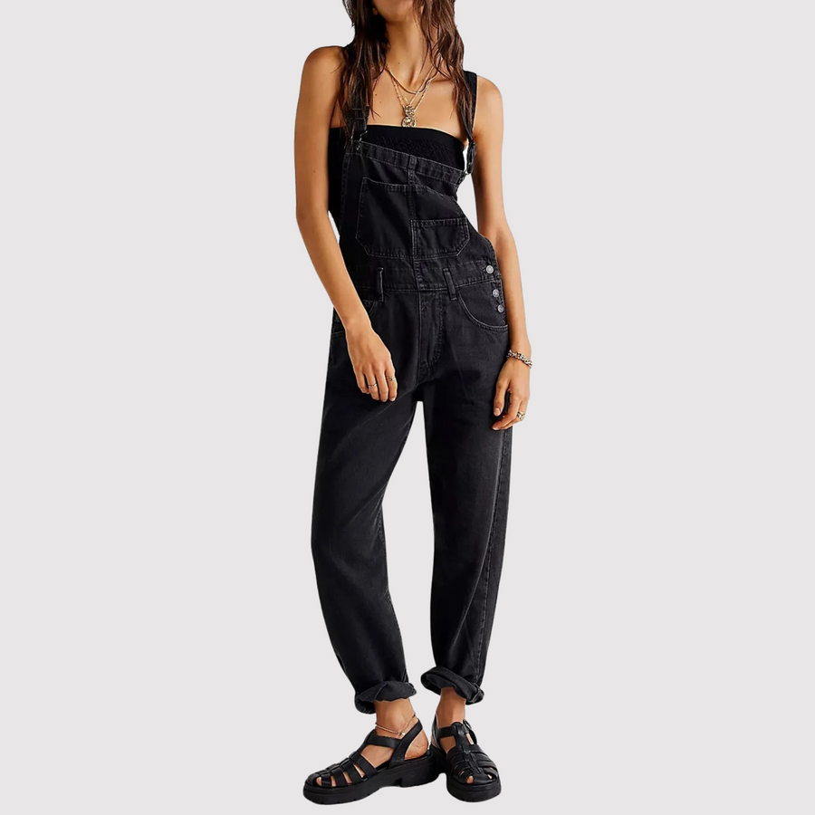 Zomerse denim tuinbroek voor dames, lichtgewicht en met een diepe halslijn.