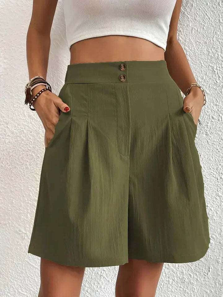 Dames high waist shorts van linnen in abrikoos kleur