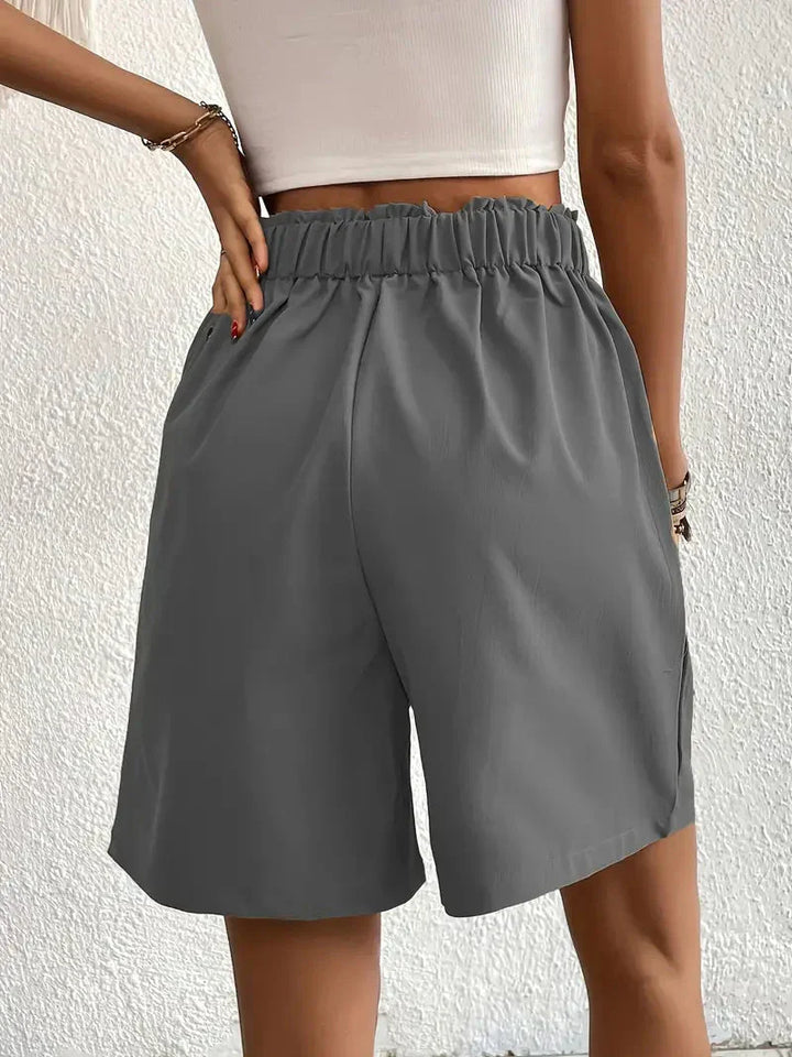 Koffiekleurige dames high waist shorts van linnen