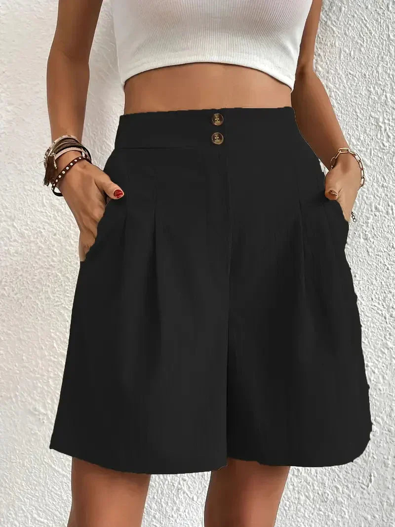 Donkergrijze dames high waist shorts van linnen