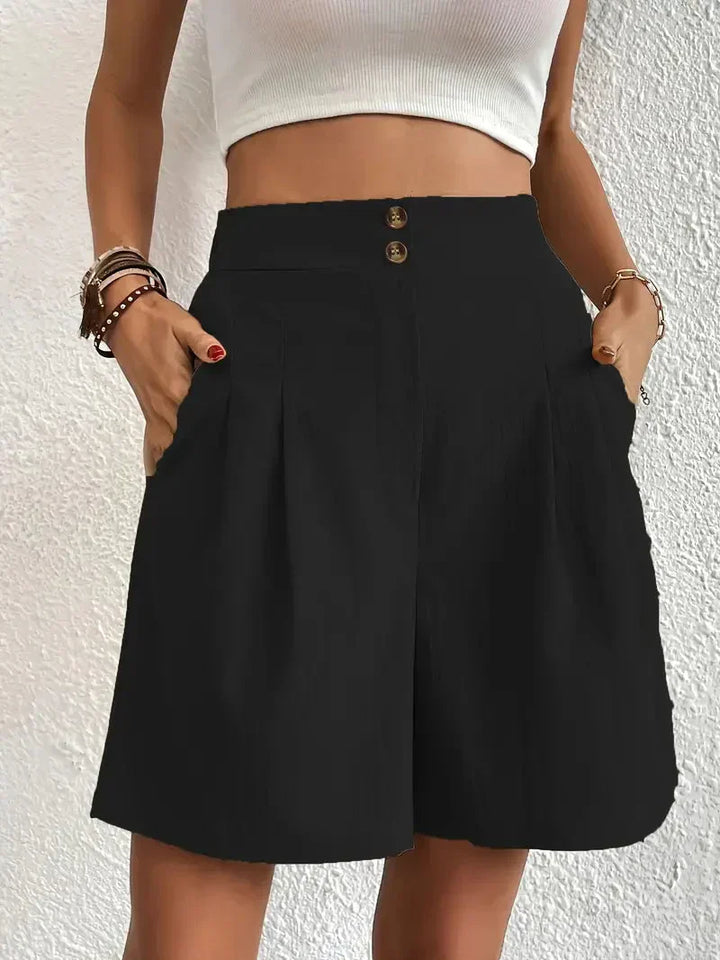 Donkergrijze dames high waist shorts van linnen