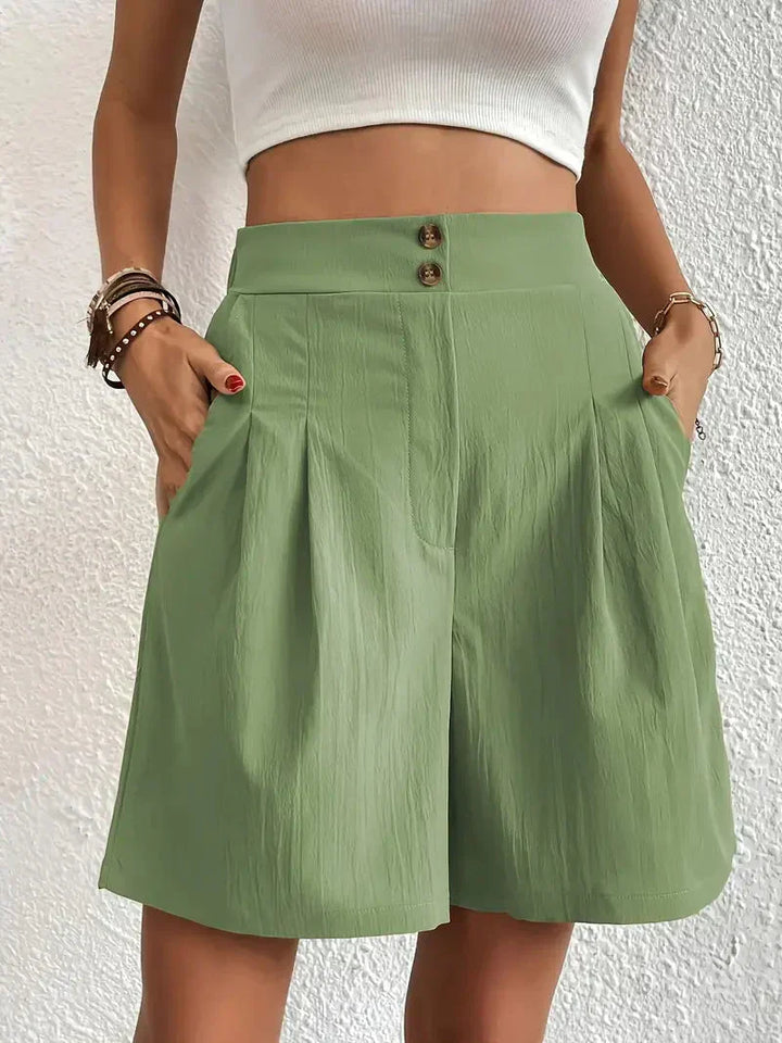 Marineblauwe dames high waist shorts van linnen