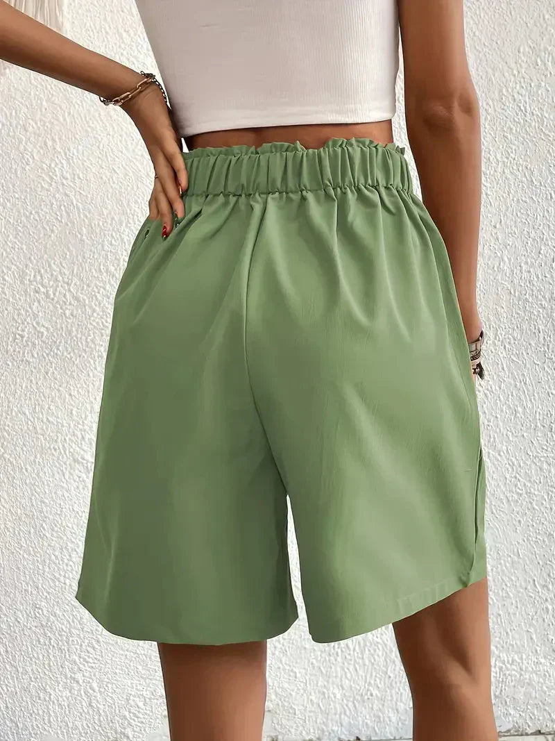Lichtgroene dames high waist shorts van linnen