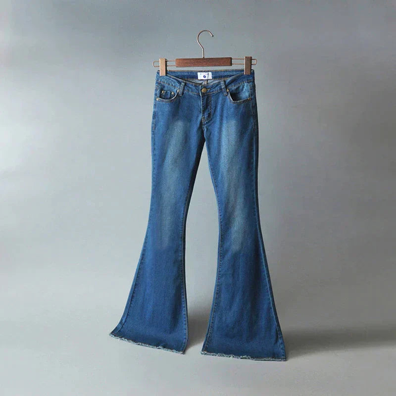 Modieuze dames denim broek met elastische hoge taille, perfect voor een flatterende pasvorm