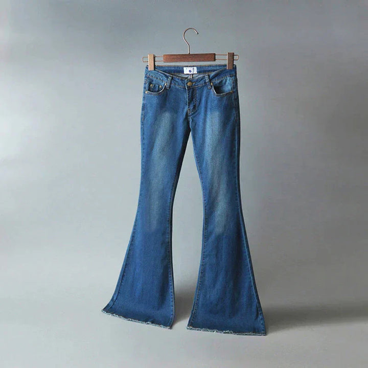 Modieuze dames denim broek met elastische hoge taille, perfect voor een flatterende pasvorm