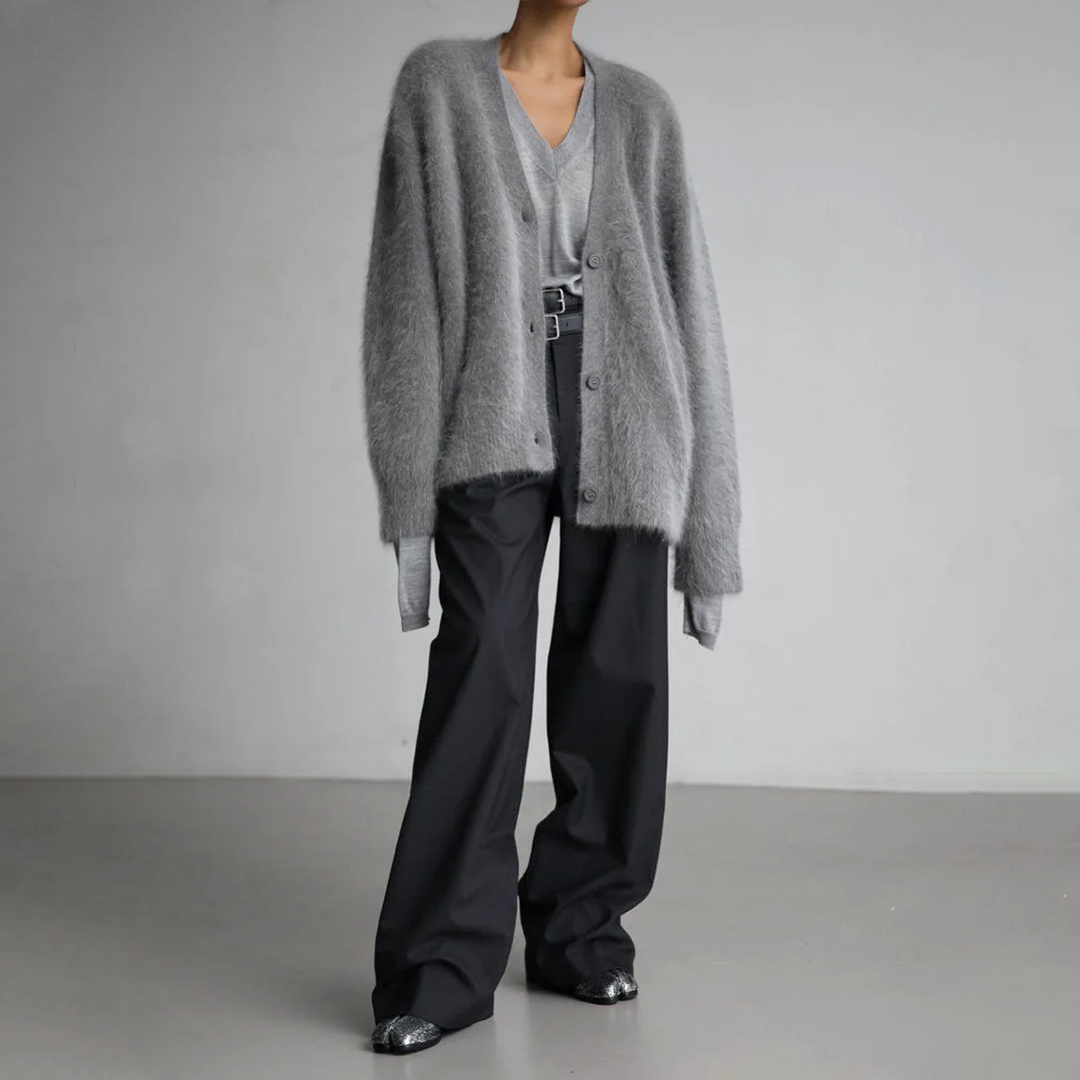 Dames kasjmier gilet, oversized, zachte stof, V-hals, elegant, veelzijdig; beschikbaar in beige, grijs, donkergrijs, wit.