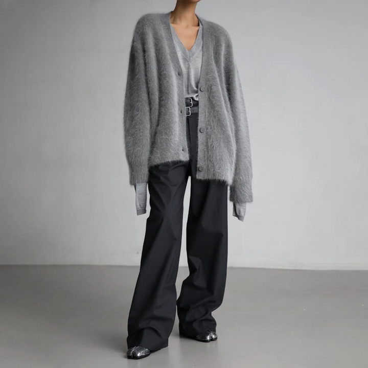 Dames kasjmier gilet, oversized, zachte stof, V-hals, elegant, veelzijdig; beschikbaar in beige, grijs, donkergrijs, wit.