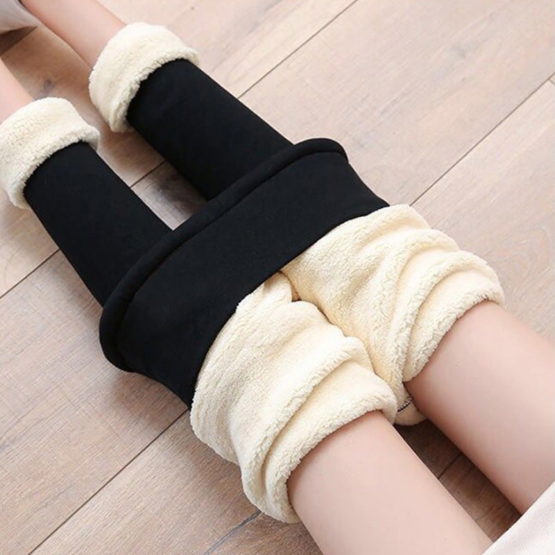 Dames lamswol winterleggings, hoge taille, zacht pluche voering, warm en comfortabel, perfect silhouet.