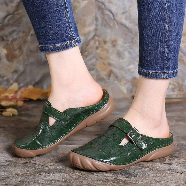 Dames leren klomp, extra breed, van zacht echt leer en antislipzool, mode en comfortabel.