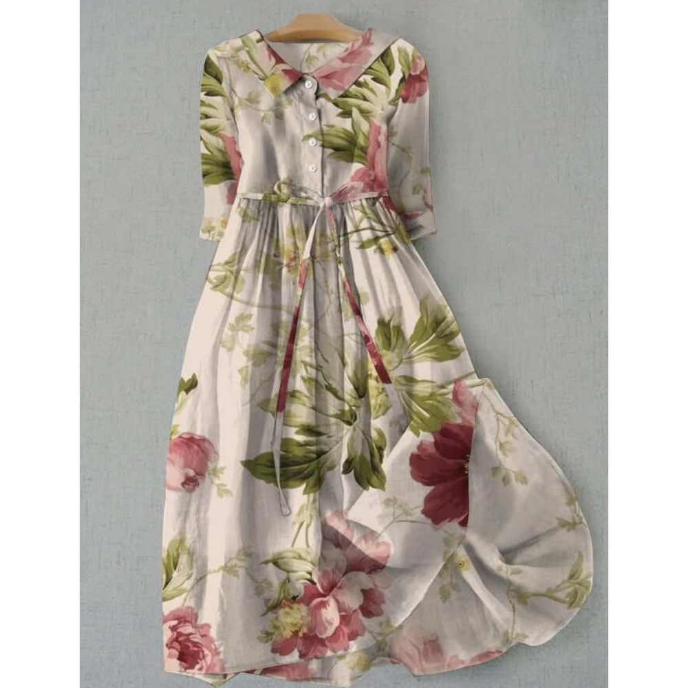 Dames Maxi Jurk Vintage met bloemenpatroon, elegante lengte, vloeiende stof, romantische uitstraling, tijdloze elegantie.