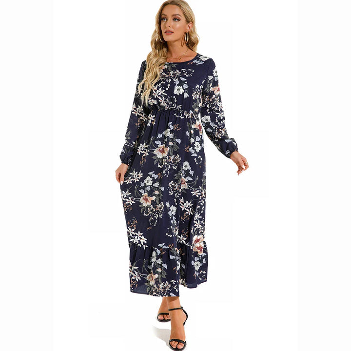 Boho Maxi Jurk voor Dames met Bloemenprint en Lange Mouwen, ideaal voor de zomer met een vloeiende snit en vrouwelijk ontwerp