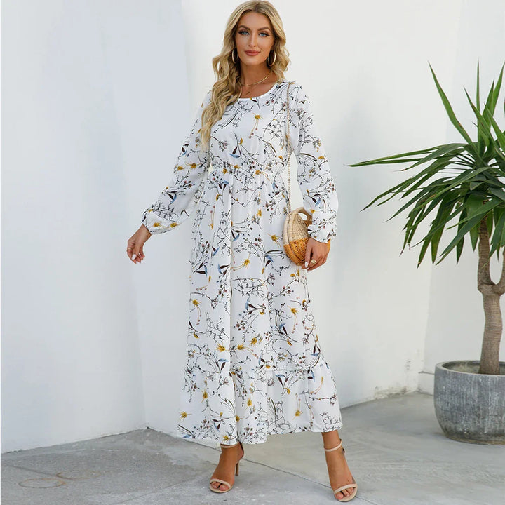 Boho Maxi Jurk voor Dames met Bloemenprint en Lange Mouwen, ideaal voor de zomer met een vloeiende snit en vrouwelijk ontwerp