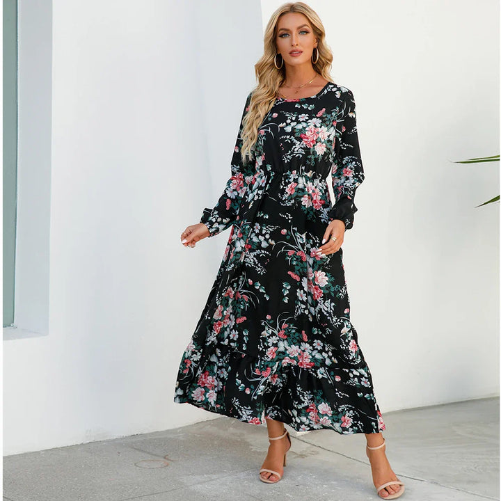 Boho Maxi Jurk voor Dames met Bloemenprint en Lange Mouwen, ideaal voor de zomer met een vloeiende snit en vrouwelijk ontwerp