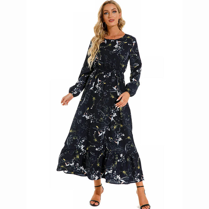Boho Maxi Jurk voor Dames met Bloemenprint en Lange Mouwen, ideaal voor de zomer met een vloeiende snit en vrouwelijk ontwerp