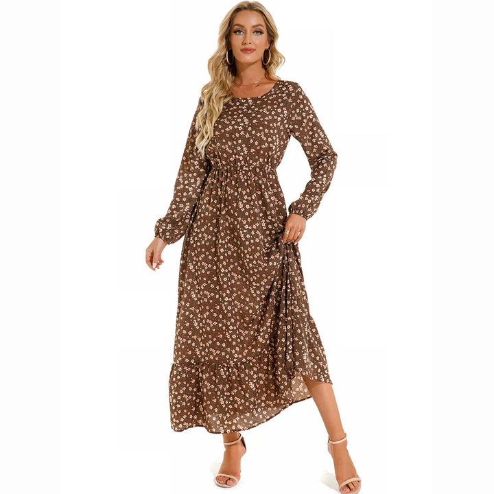 Boho Maxi Jurk voor Dames met Bloemenprint en Lange Mouwen, ideaal voor de zomer met een vloeiende snit en vrouwelijk ontwerp