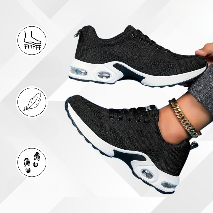 Zwarte ergonomische OrthoCare damesschoenen voor pijnverlichting en maximaal comfort, ademend