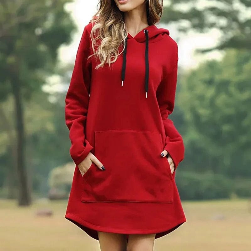 Dames trui jurk met capuchon, stijlvol en warm voor de winter, lange mouwen, elegant design, comfortabele winterkleding