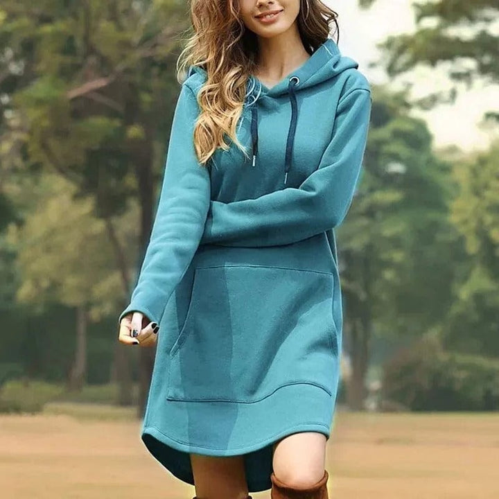 Dames trui jurk met capuchon, stijlvol en warm voor de winter, lange mouwen, elegant design, comfortabele winterkleding