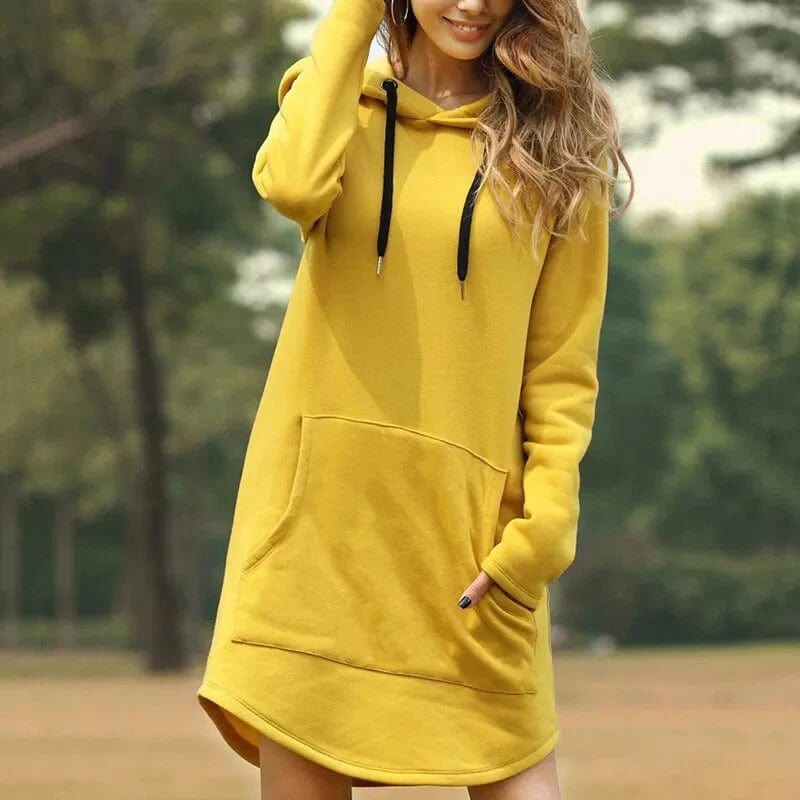 Dames trui jurk met capuchon, stijlvol en warm voor de winter, lange mouwen, elegant design, comfortabele winterkleding