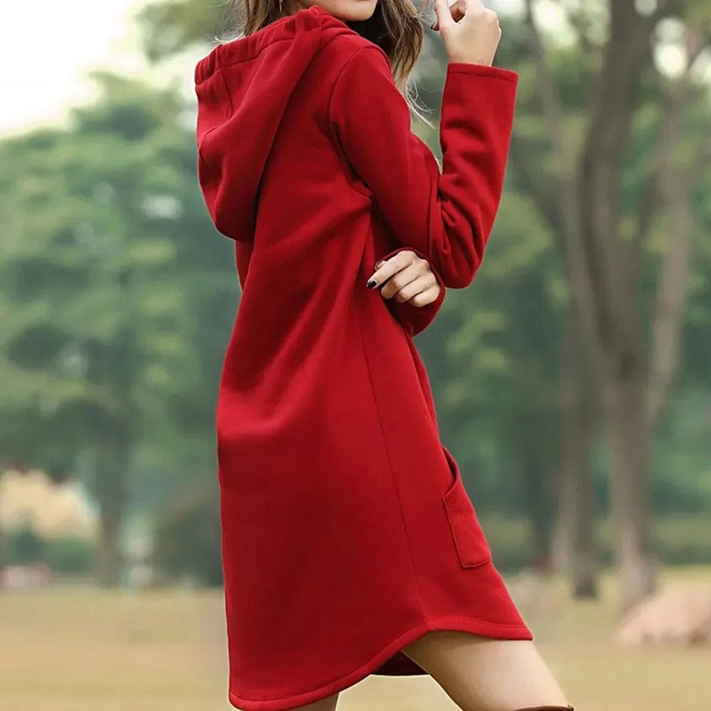 Dames trui jurk met capuchon, stijlvol en warm voor de winter, lange mouwen, elegant design, comfortabele winterkleding