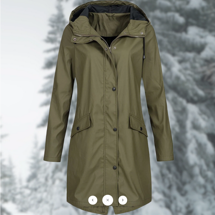 Dames waterdichte regenjas, elegant en functioneel, met verstelbare capuchon