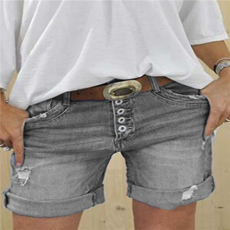 Dames gescheurde denim shorts, blauwe jeansshorts, stijlvolle en comfortabele mode voor dames