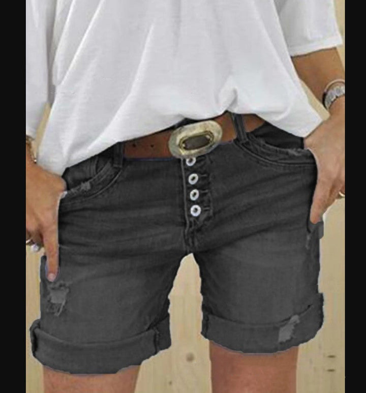 Dames gescheurde denim shorts, blauwe jeansshorts, stijlvolle en comfortabele mode voor dames