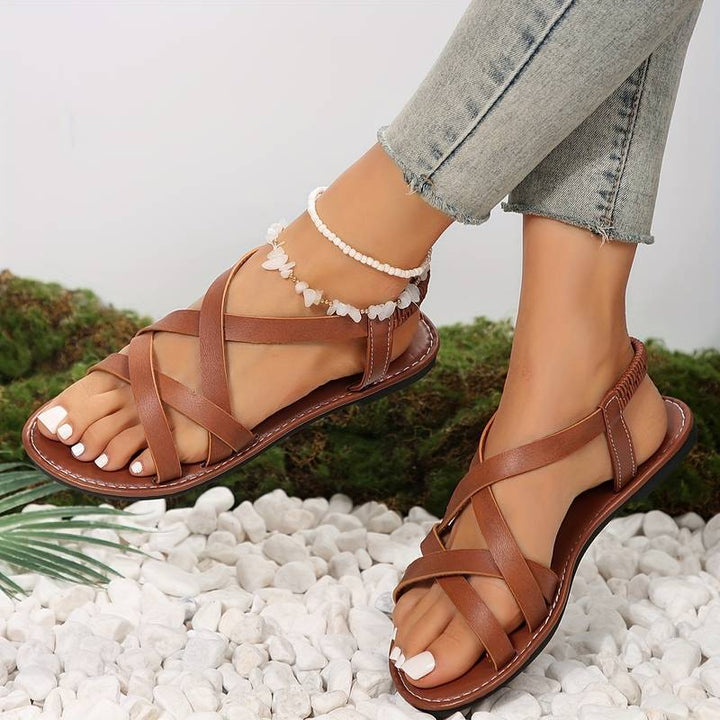 Dames sandalen met gekruiste bandjes, stijlvol en comfortabel, ideaal voor dagelijks gebruik en gelegenheden, in beige, donkerbruin, zwart.