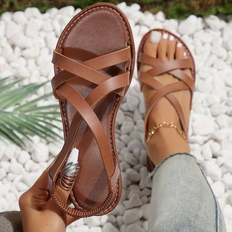 Dames sandalen met gekruiste bandjes, stijlvol en comfortabel, ideaal voor dagelijks gebruik en gelegenheden, in beige, donkerbruin, zwart.