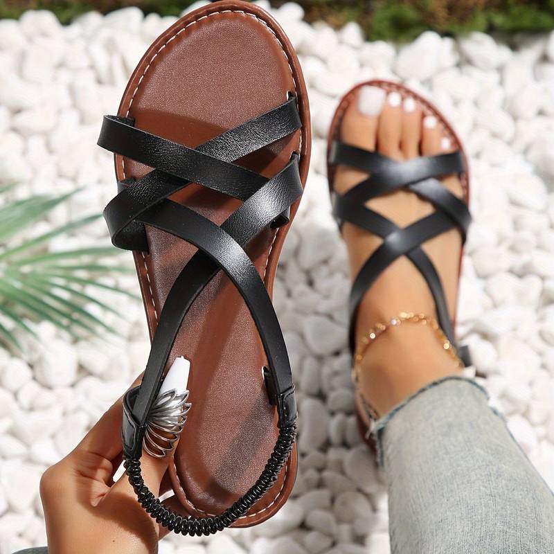 Dames sandalen met gekruiste bandjes, stijlvol en comfortabel, ideaal voor dagelijks gebruik en gelegenheden, in beige, donkerbruin, zwart.