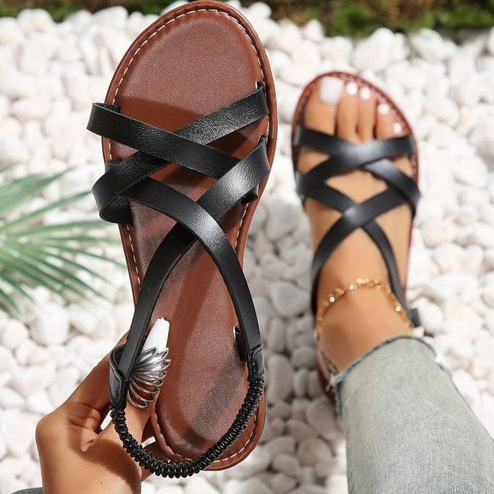 Dames sandalen met gekruiste bandjes, stijlvol en comfortabel, ideaal voor dagelijks gebruik en gelegenheden, in beige, donkerbruin, zwart.