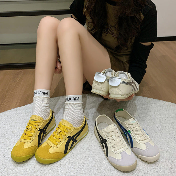 Dames Retro Sneakers, suède, contrasterende kleuren, elegant sportief, antislipzool, comfortabel