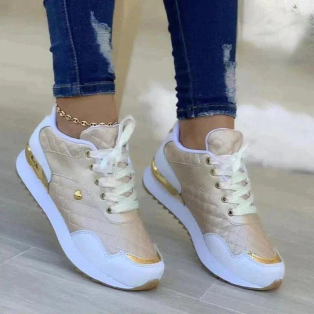 Dames sneaker met antislipzool en modern abrikoos design, ideaal voor comfort en stijl in het dagelijks leven.