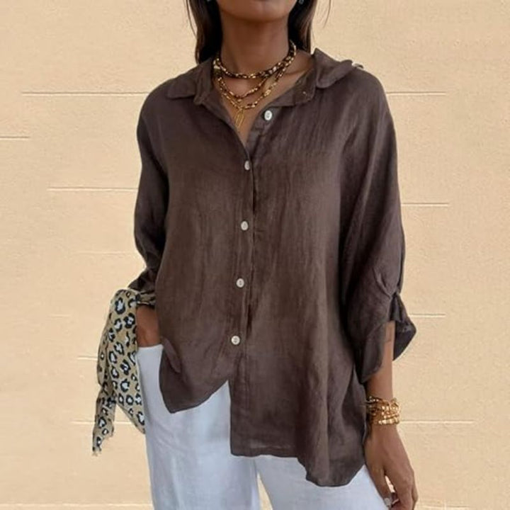 Dames Zomer Button Down Overhemd, lichtgewicht ademend materiaal, lange mouwen, casual pasvorm, meerdere kleuren.