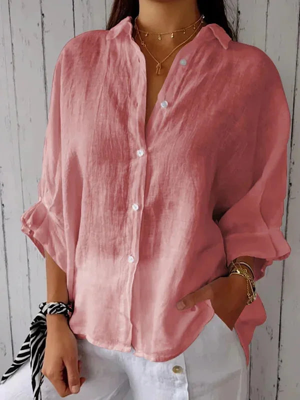 Dames Zomer Button Down Overhemd, lichtgewicht ademend materiaal, lange mouwen, casual pasvorm, meerdere kleuren.