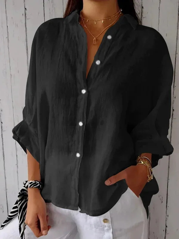 Dames Zomer Button Down Overhemd, lichtgewicht ademend materiaal, lange mouwen, casual pasvorm, meerdere kleuren.