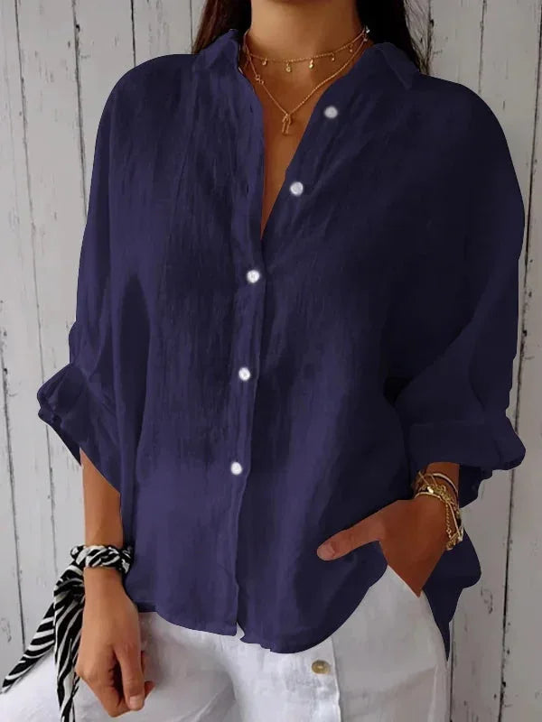 Dames Zomer Button Down Overhemd, lichtgewicht ademend materiaal, lange mouwen, casual pasvorm, meerdere kleuren.