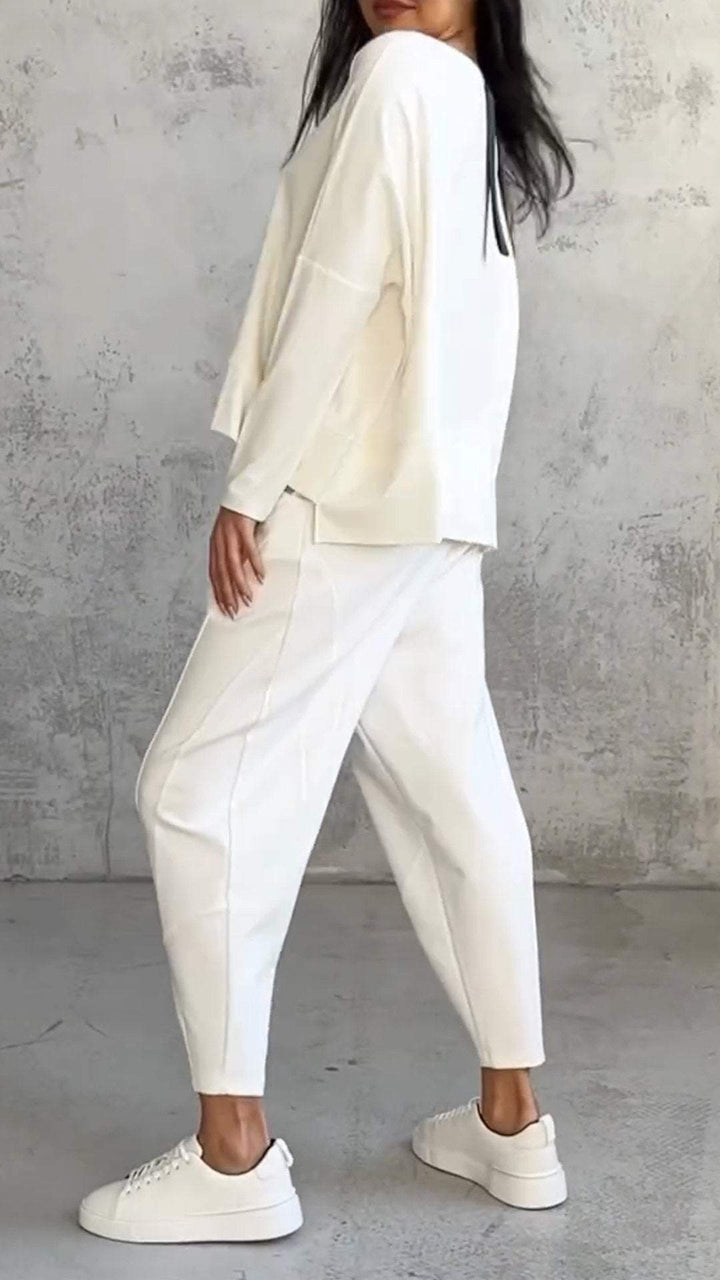 Dames Zomeroutfit: shirt met lange mouwen en broek in een strak design, casual en stijlvol, ideaal voor vrije tijd en de zomer.