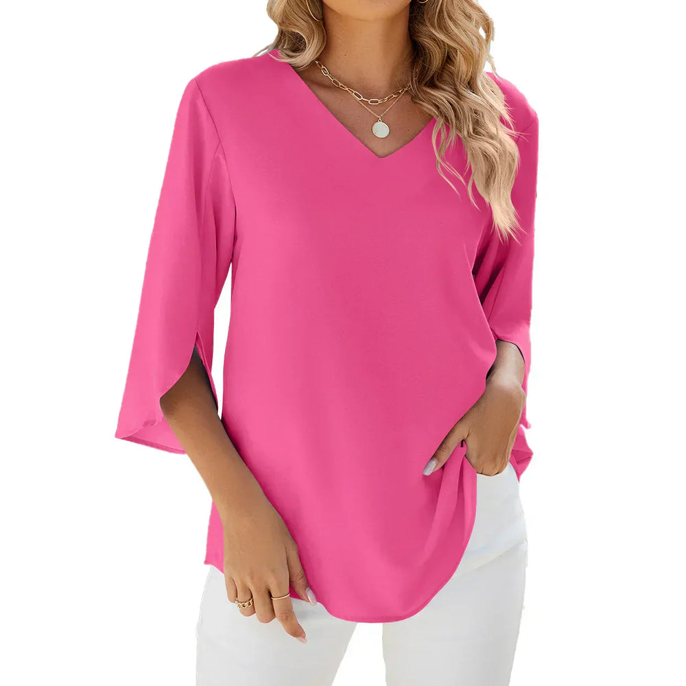 Dames zomerblouse met elegante 3/4-mouwen en V-hals
