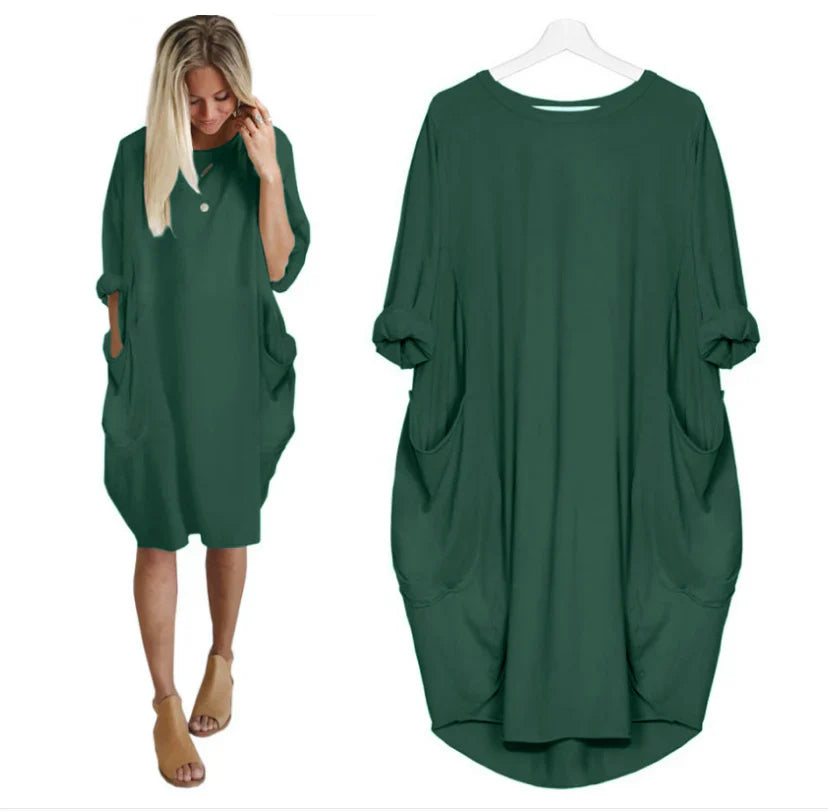 Zomerjurk voor dames met een ruime pasvorm en ronde hals, elegant design, ideaal voor zomerse uitstapjes.