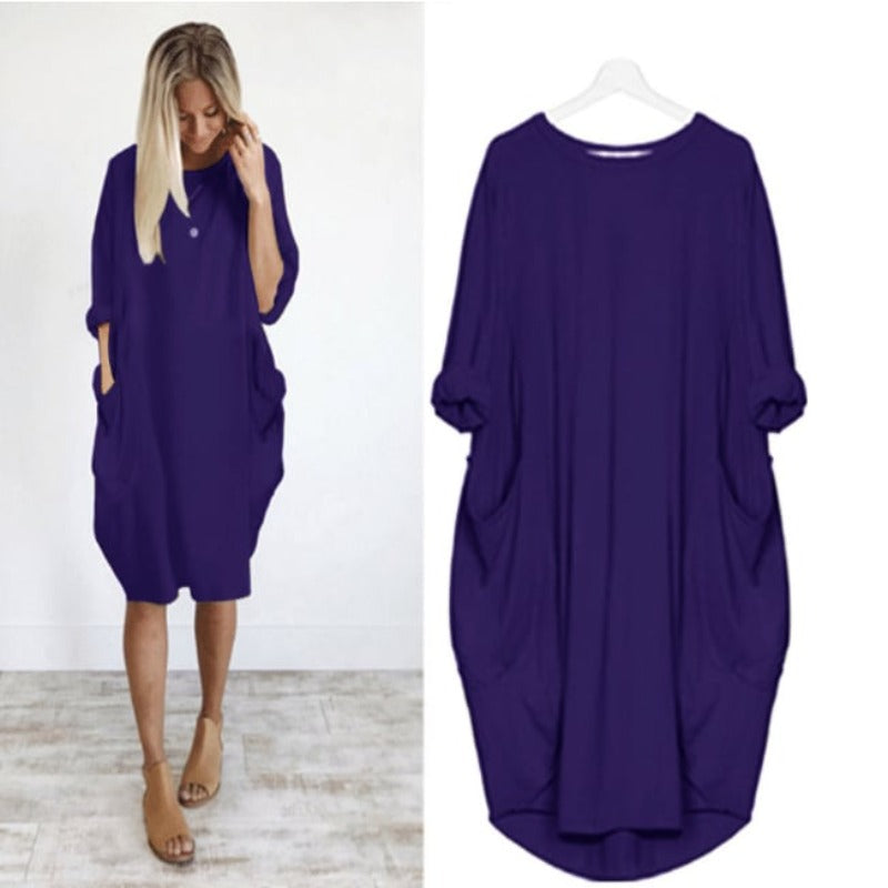 Zomerjurk voor dames met een ruime pasvorm en ronde hals, elegant design, ideaal voor zomerse uitstapjes.