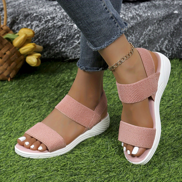 Dames stretch sandalen, elegant en lichtgewicht, in bruin bovenmateriaal met dempende zool.