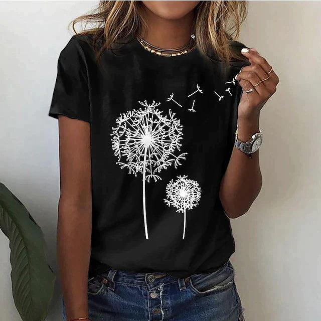 Dames T-shirt met ronde hals, korte mouwen, veelzijdig, passend voor elke gelegenheid, verkrijgbaar in diverse kleuren.