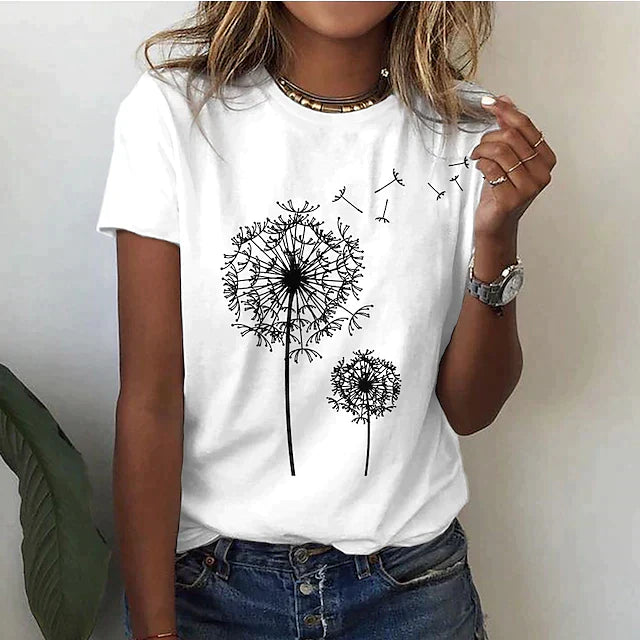 Dames T-shirt met ronde hals, korte mouwen, veelzijdig, passend voor elke gelegenheid, verkrijgbaar in diverse kleuren.