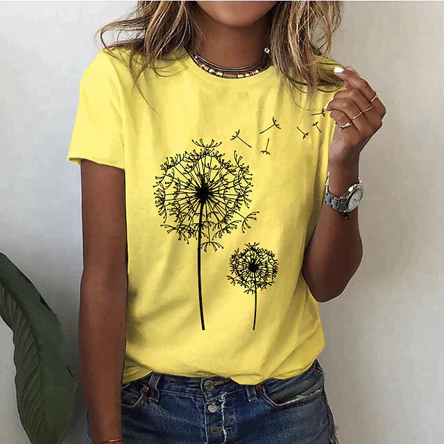 Dames T-shirt met ronde hals, korte mouwen, veelzijdig, passend voor elke gelegenheid, verkrijgbaar in diverse kleuren.
