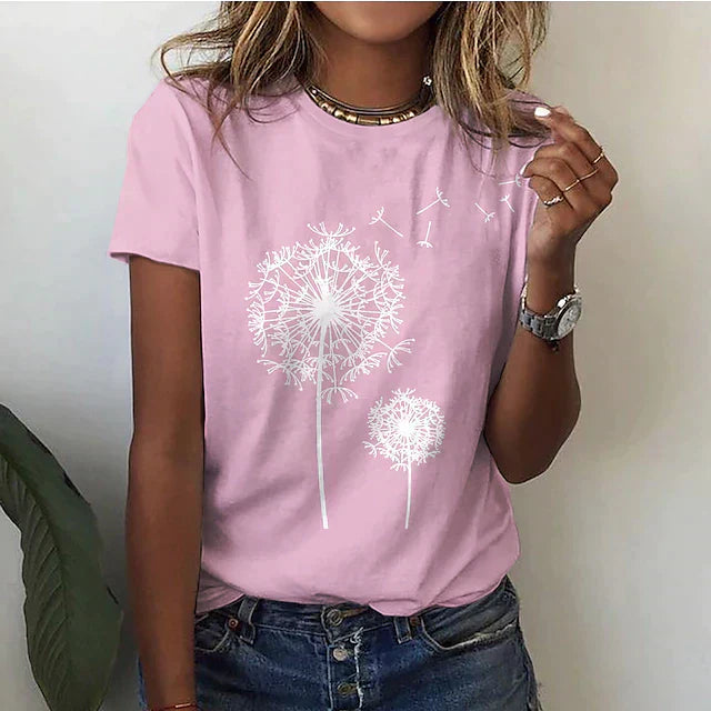 Dames T-shirt met ronde hals, korte mouwen, veelzijdig, passend voor elke gelegenheid, verkrijgbaar in diverse kleuren.
