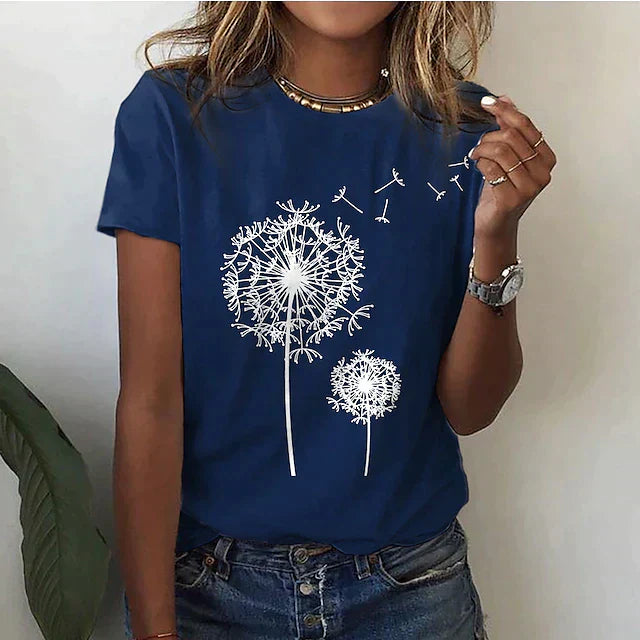 Dames T-shirt met ronde hals, korte mouwen, veelzijdig, passend voor elke gelegenheid, verkrijgbaar in diverse kleuren.