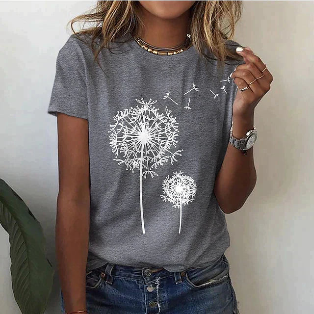 Dames T-shirt met ronde hals, korte mouwen, veelzijdig, passend voor elke gelegenheid, verkrijgbaar in diverse kleuren.